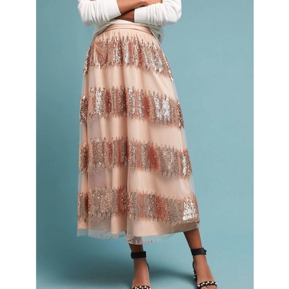 Eva Franco Dresses & Skirts - Anthropologie Eva Franco Soft Pink Tulle and Sequin Revelry Maxi Skirt New 6